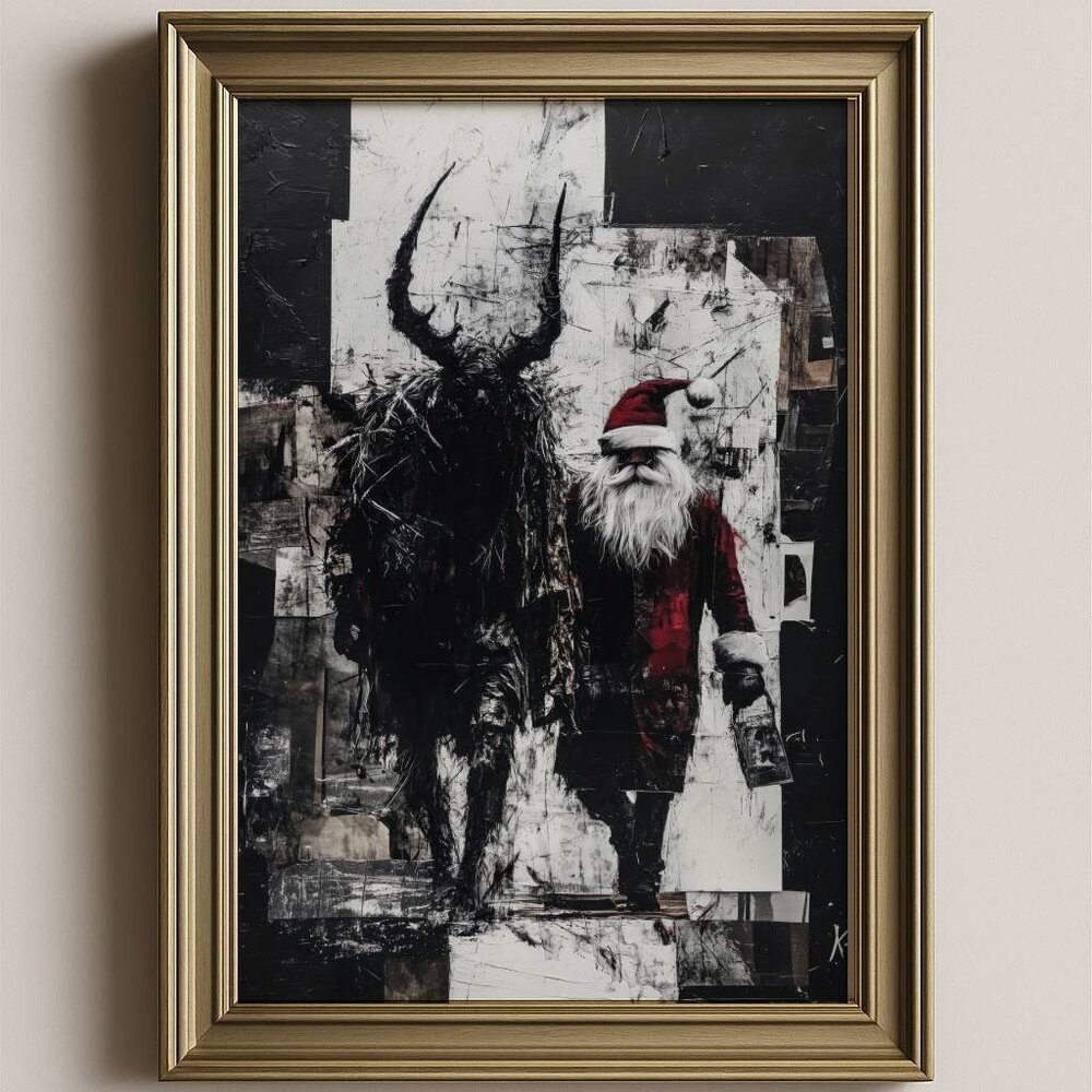 8.5x11 Krampus and Santa Dark Christmas Art Print | Alternative Xmas Artwork